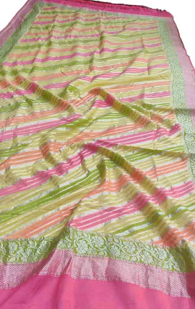 Multicolor Handloom Banarasi Brush Dye Pure Georgette Dupatta - Luxurion World