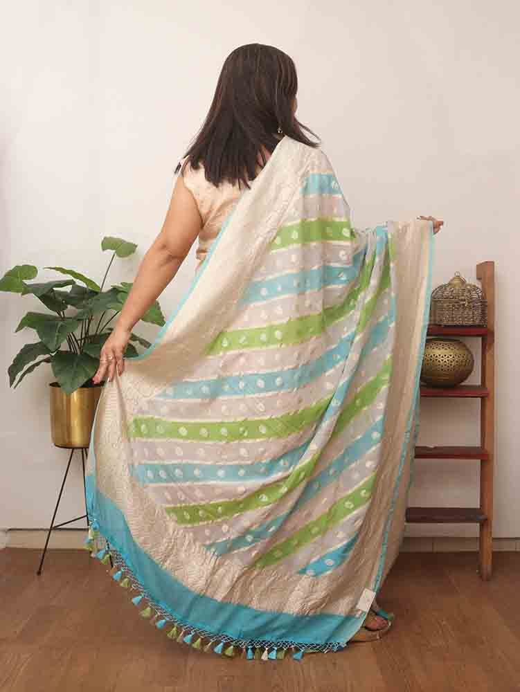 Multicolor Handloom Banarasi Pure Georgette Brush Dye Dupatta - Luxurion World
