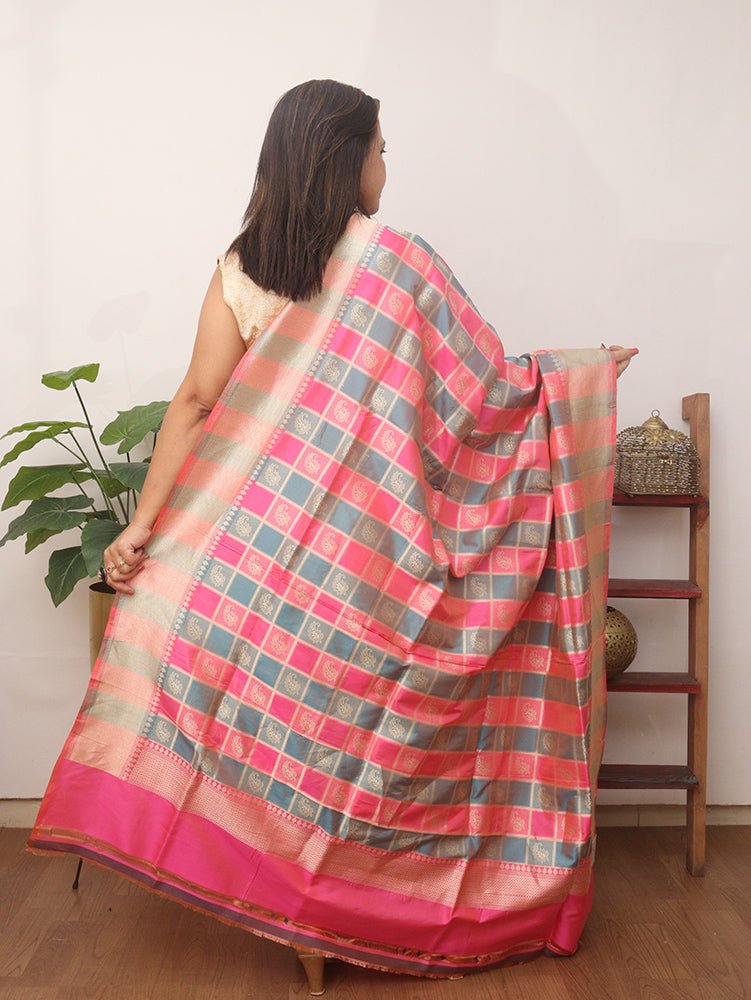 Multicolor Handloom Banarasi Pure Katan Silk Dupatta - Luxurion World
