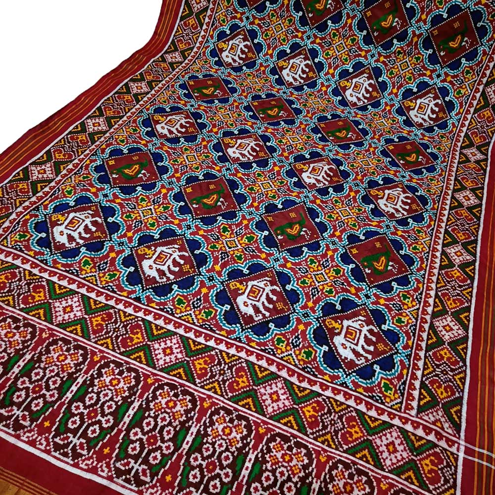 Multicolor Handloom Double Ikat Patan Patola Pure Silk Saree - Luxurion World