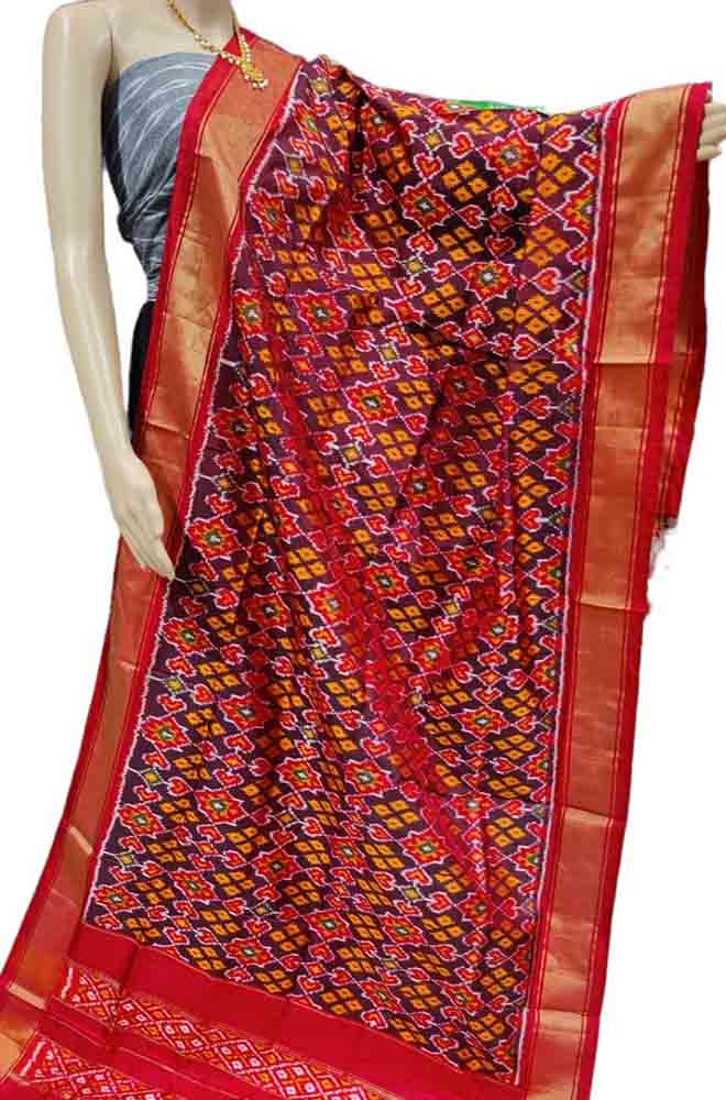 Multicolor Handloom Ikat Pure Silk Dupatta - Luxurion World