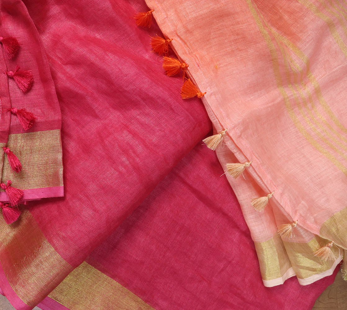 Multicolor Handloom Pure Linen Shaded Dye Saree - Luxurion World