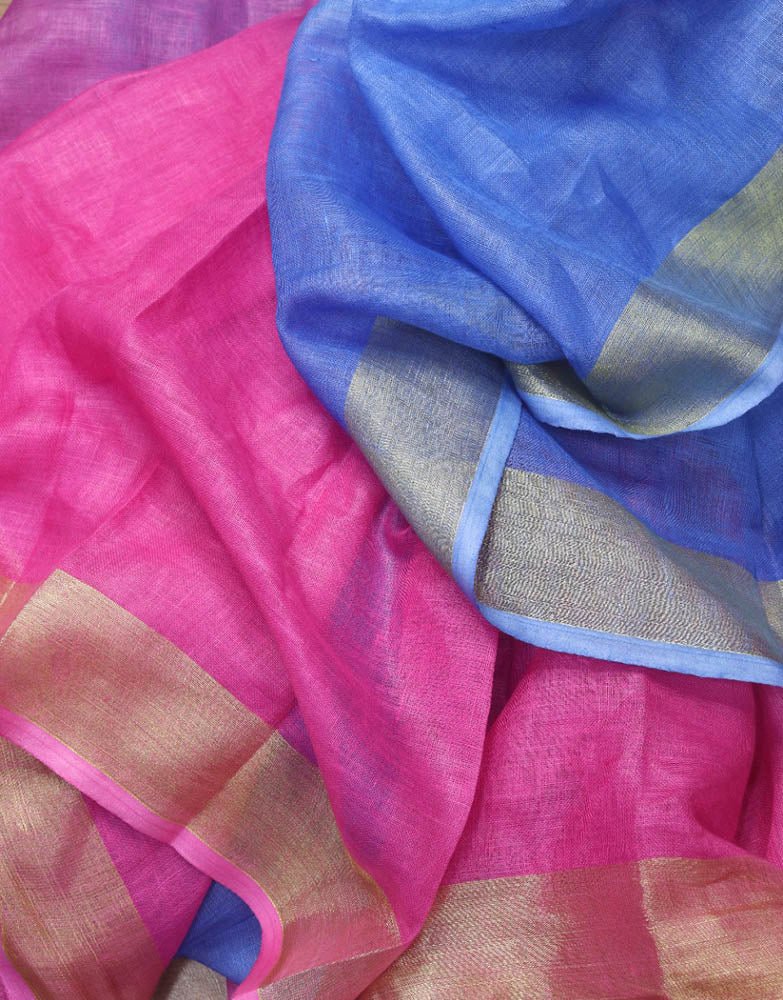 Multicolor Handloom Pure Linen Shaded Dye Saree - Luxurion World