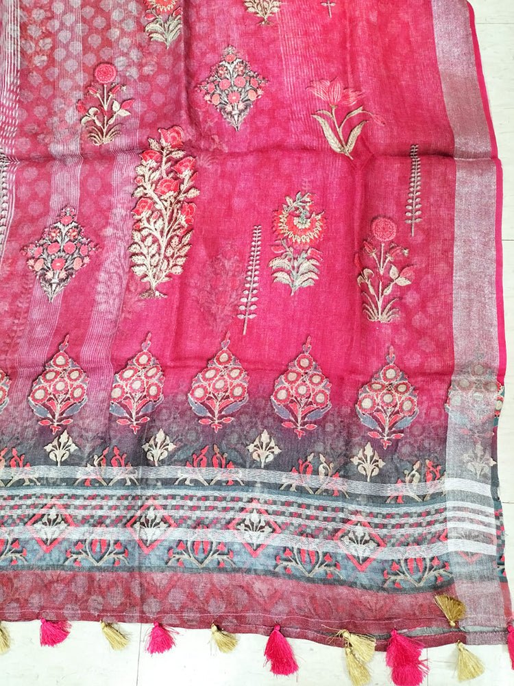 Multicolor Ikat Cotton Three Piece Unstitched Suit Set With Digital Printed Dupatta - Luxurion World