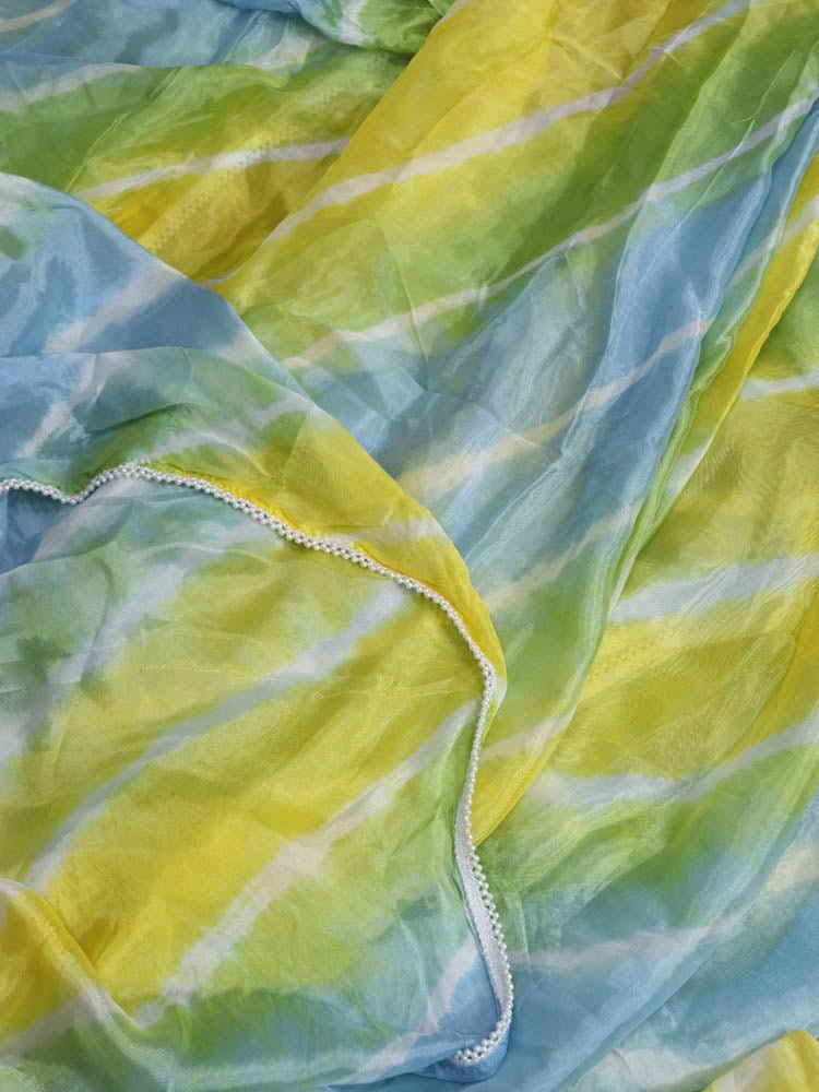 Multicolor Leheriya Tabby Silk Saree - Luxurion World