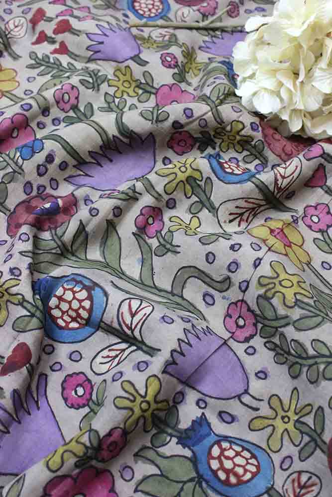 Multicolor Pen Kalamkari Pure Silk Fabric (1 Mtr ) - Luxurion World