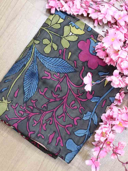 Multicolor Pen Kalamkari Pure Silk Fabric (1 Mtr ) - Luxurion World