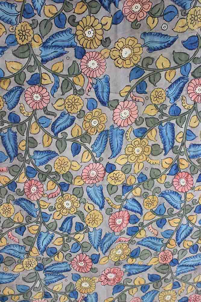 Multicolor Pen Kalamkari Pure Silk Fabric (1 Mtr ) - Luxurion World