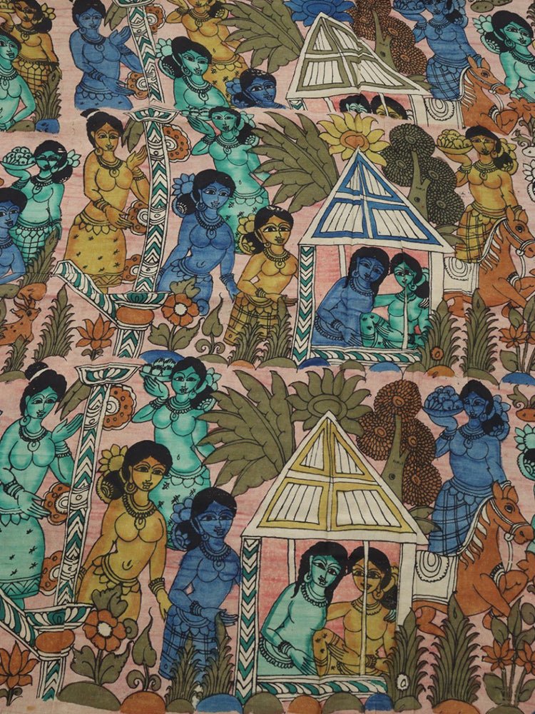 Multicolor Pen Kalamkari Pure Silk Fabric ( 1 Mtr ) - Luxurion World