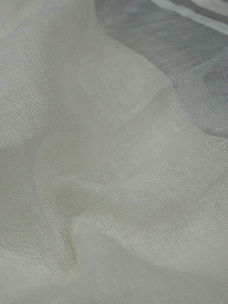 Off White Bhagalpur Linen Plain Fabric With Silver Zari Border ( 1 Mtr ) - Luxurion World
