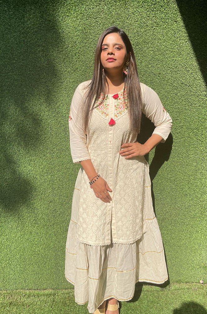 Off White Chikankari One Piece Dress