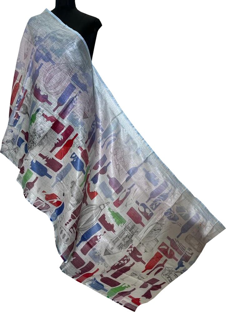 Off White Digital Printed Linen Floral Design Dupatta - Luxurion World