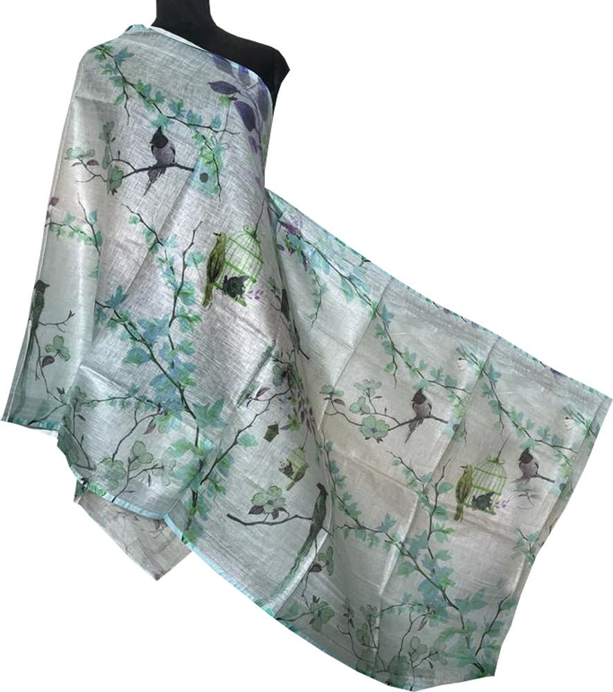 Off White Digital Printed Linen Floral Design Dupatta - Luxurion World