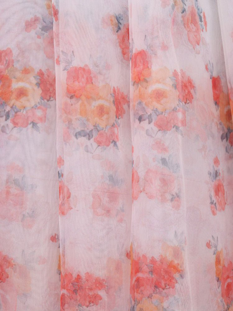 Off White Digital Printed Organza Lehenga With Satin Silk Blouse Piece Fabric - Luxurion World