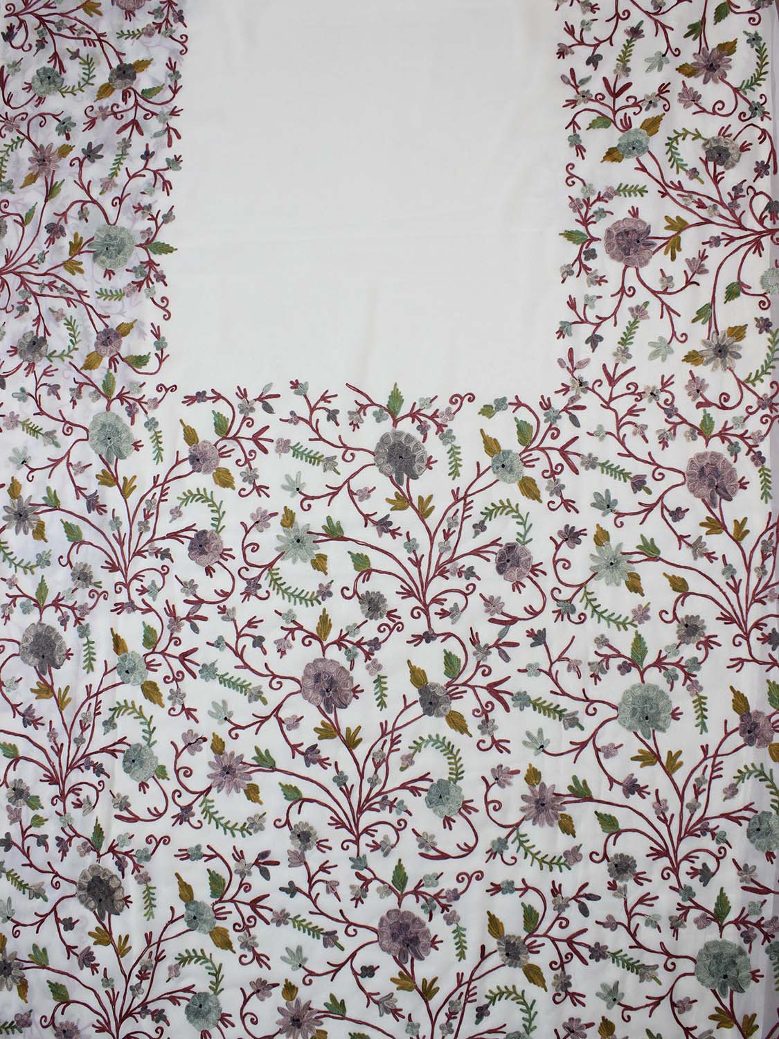 Off White Embroidered Kashmiri Aari Work Georgette Saree - Luxurion World