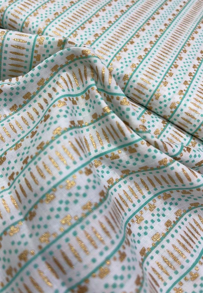 Off White Foil Block Printed Cotton Fabric ( 1 Mtr ) - Luxurion World