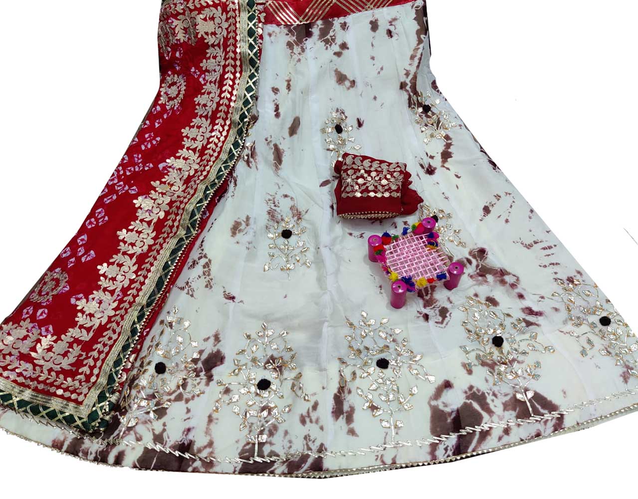 Off White Hand Gota Patti Work Chinon Lehenga Set - Luxurion World