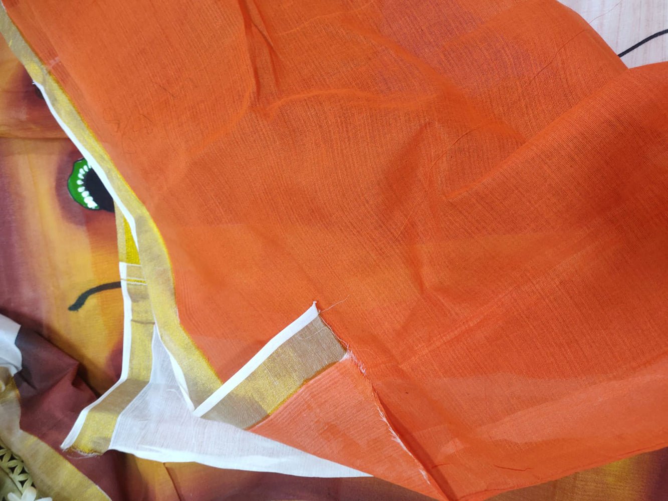 Off White Hand Painted Pure Kerala Cotton Saree - Luxurion World