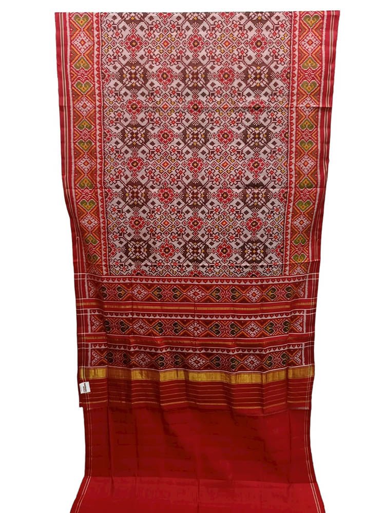 Off White Handloom Semi Patan Patola Pure Silk Saree - Luxurion World