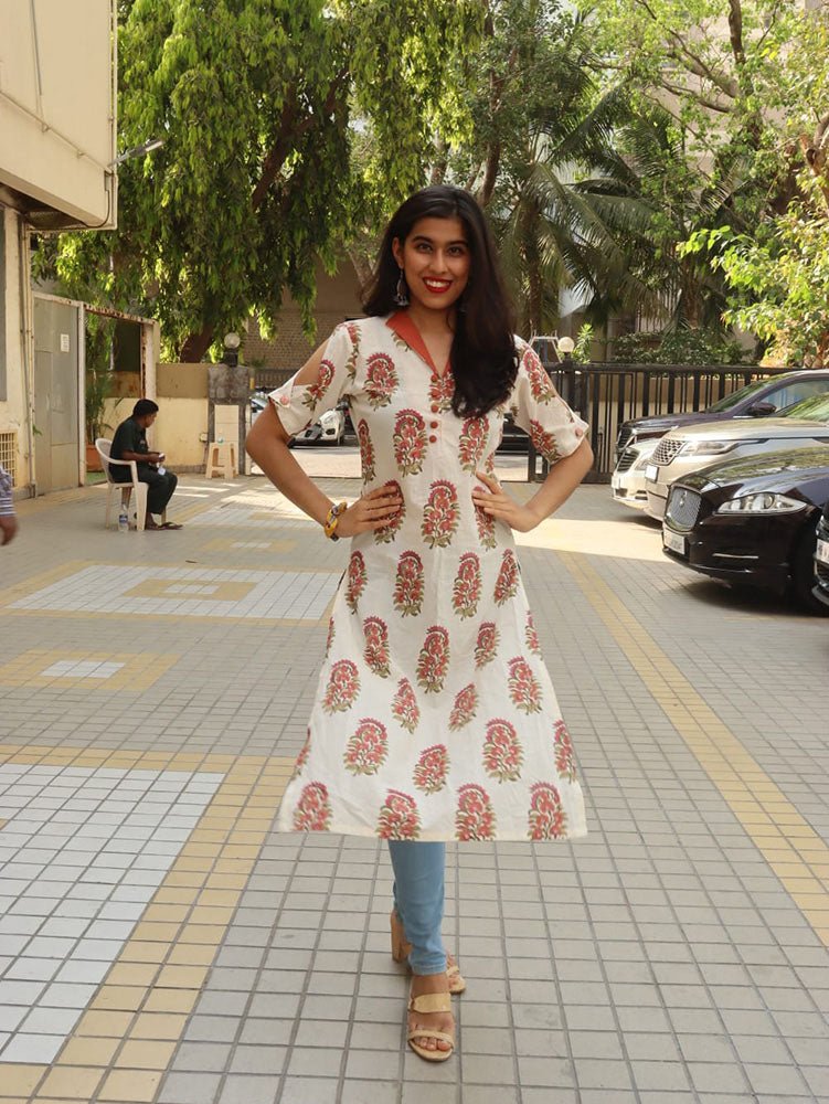 Off-White Mughal Print Stitched Kurta - Luxurion World