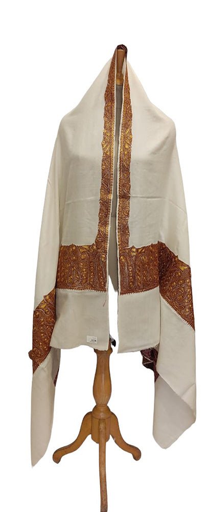 Off White Semi Pashmina Tilla Work Shawl - Luxurion World