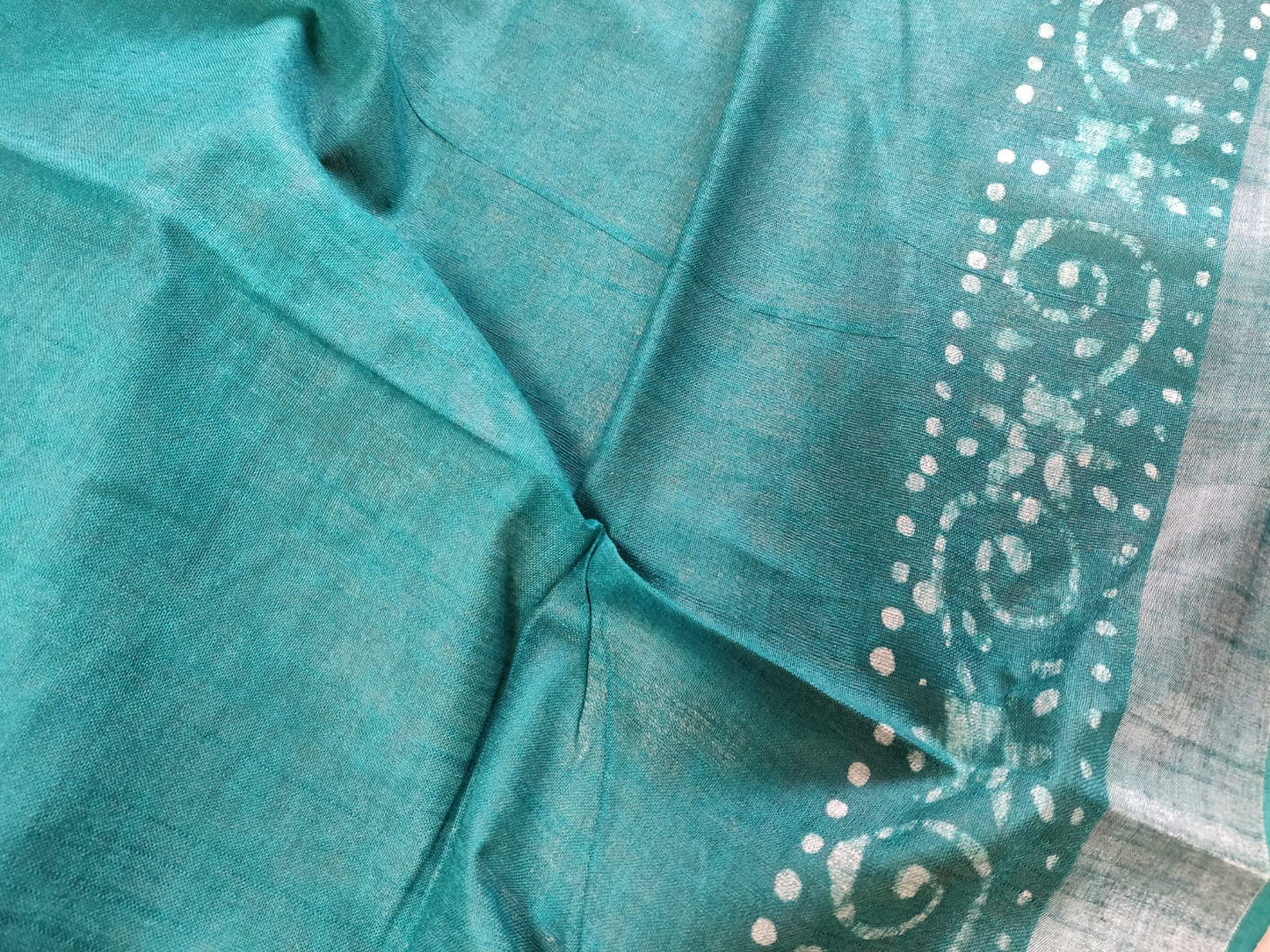 Orange And Blue Block Printed Cotton Linen Saree - Luxurion World