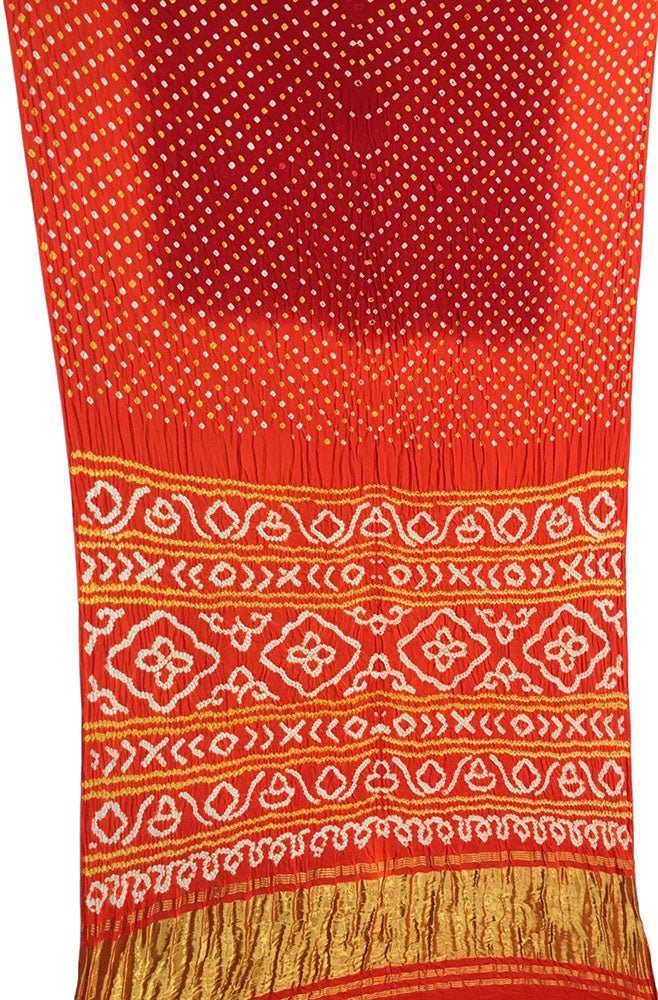 Orange And Maroon Bandhani Pure Gajji Silk Saree - Luxurion World