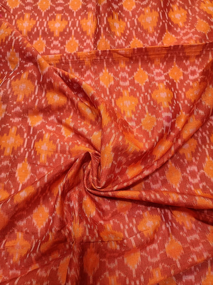 Orange And Maroon Ikat Cotton Silk Fabric (1 mtr) - Luxurion World