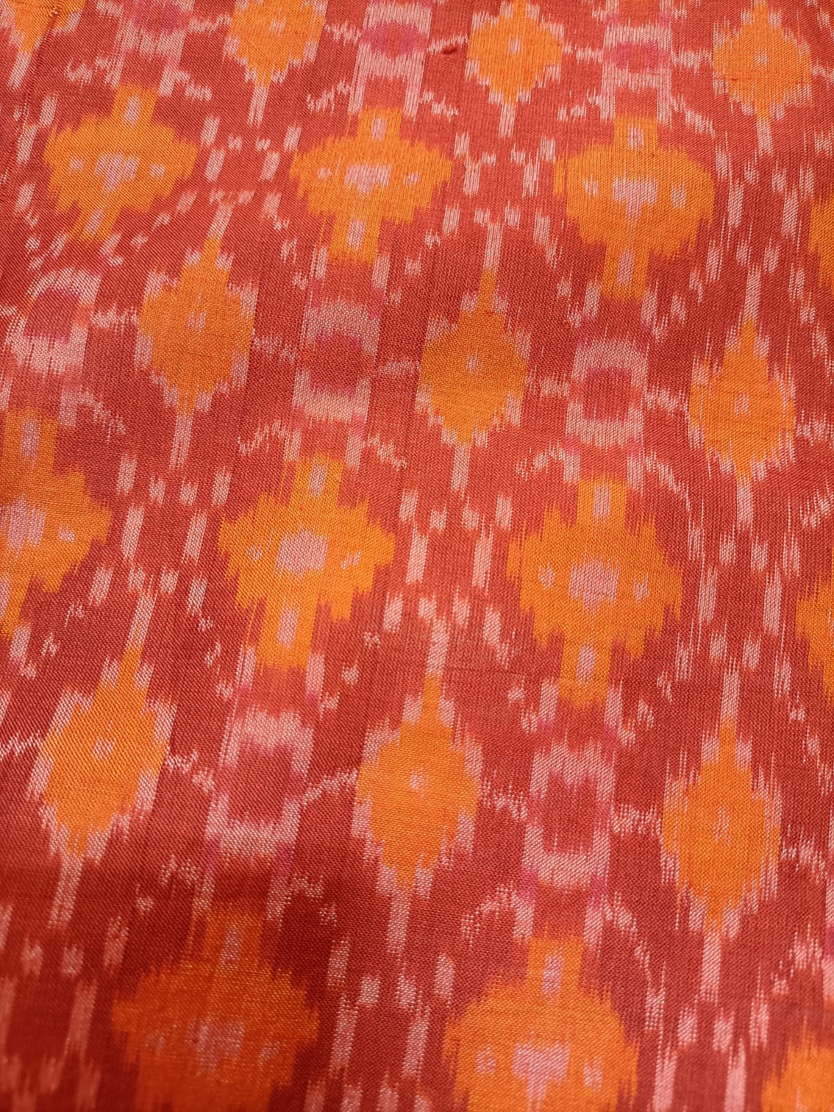 Orange And Maroon Ikat Cotton Silk Fabric (1 mtr) - Luxurion World