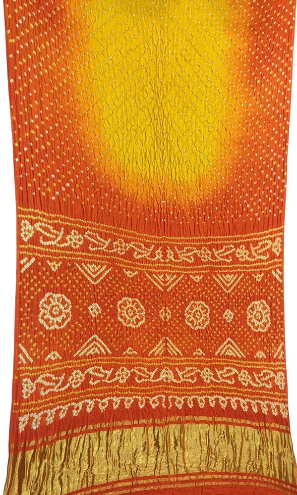 Orange And Yellow Bandhani Pure Gajji Silk Saree - Luxurion World