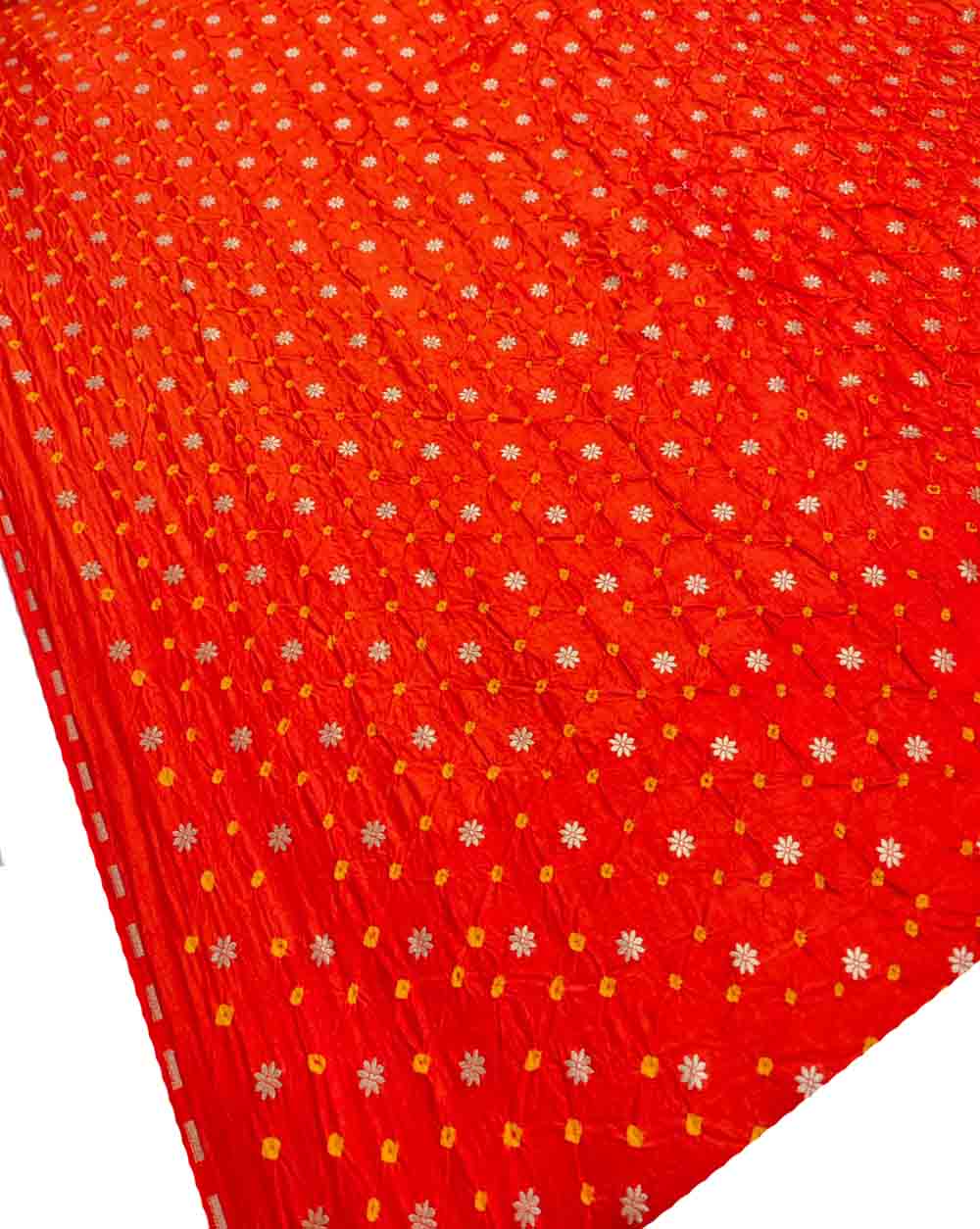 Orange Banarasi Bandhani Chiniya Silk Fabric ( 2.5 Mtr ) - Luxurion World