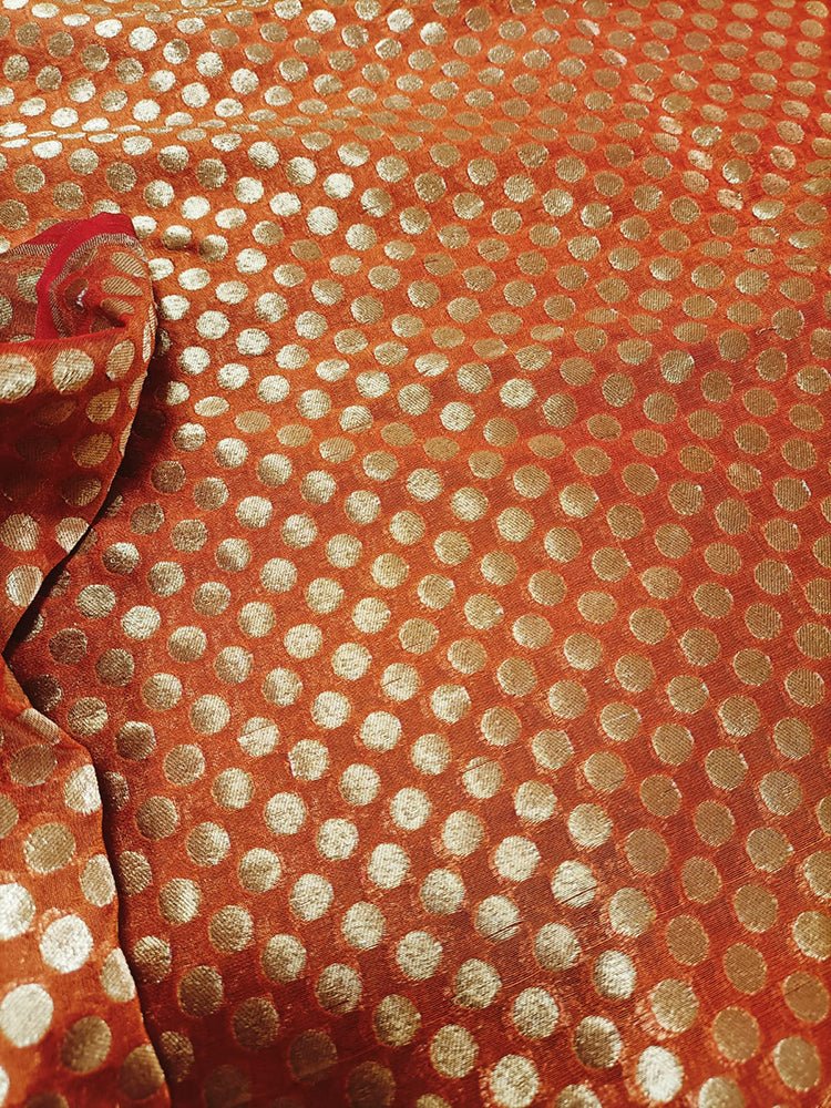 Orange Banarasi Silk Fabric ( 1 Mtr) - Luxurion World