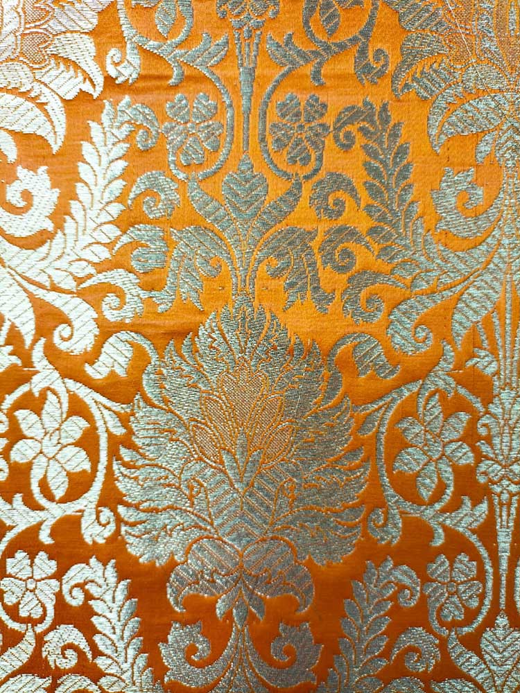 Orange Banarasi Silk Fabric ( 1 Mtr ) - Luxurion World
