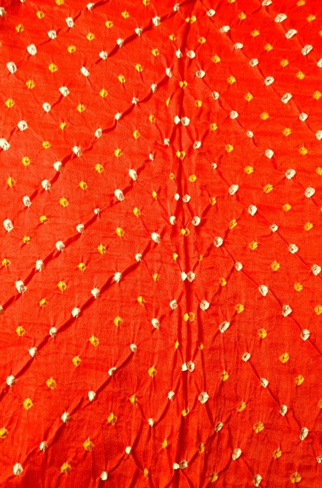 Orange Bandhani Pure Gajji Silk Fabric ( 6 Mtrs ) - Luxurion World