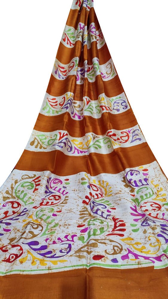Orange Hand Batik Silk Saree - Luxurion World
