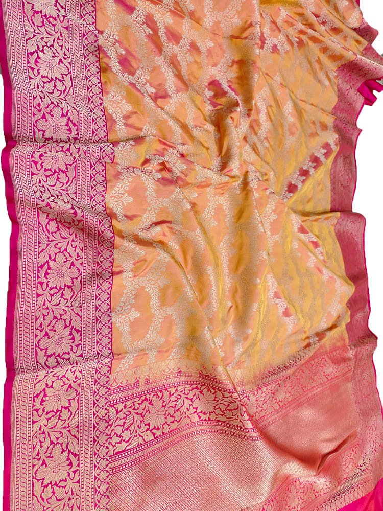 Orange Handloom Banarasi Pure Katan Silk Saree - Luxurion World