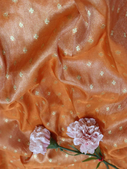 Orange Handloom Banarasi Tissue Silk Fabric (0.75 Mtr) - Luxurion World