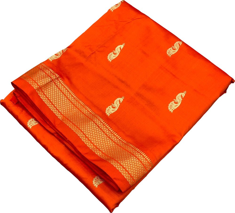 Orange Handloom Paithani Pure Silk Saree - Luxurion World