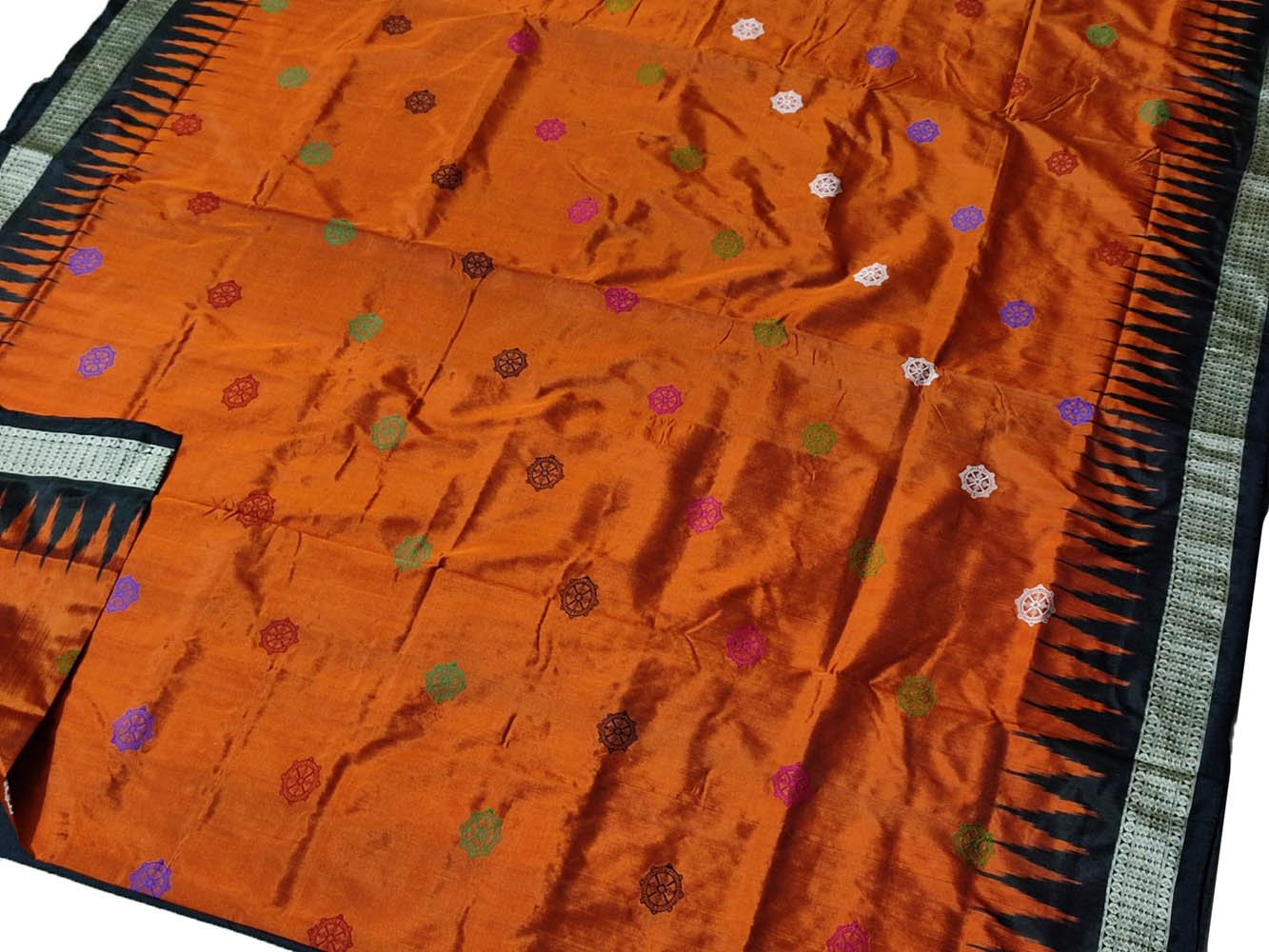 Orange Handloom Sambalpuri Double Ikat Silk Saree - Luxurion World