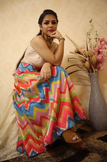 Panelled A Line Cut Multi Color Silk Skirt - Luxurion World