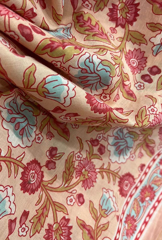 Pastel Block Printed Cotton Fabric ( 1 Mtr ) - Luxurion World