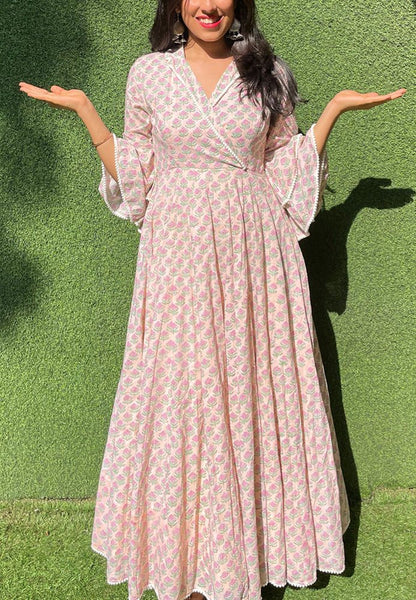 Pastel Block Printed Long Gown - Luxurion World