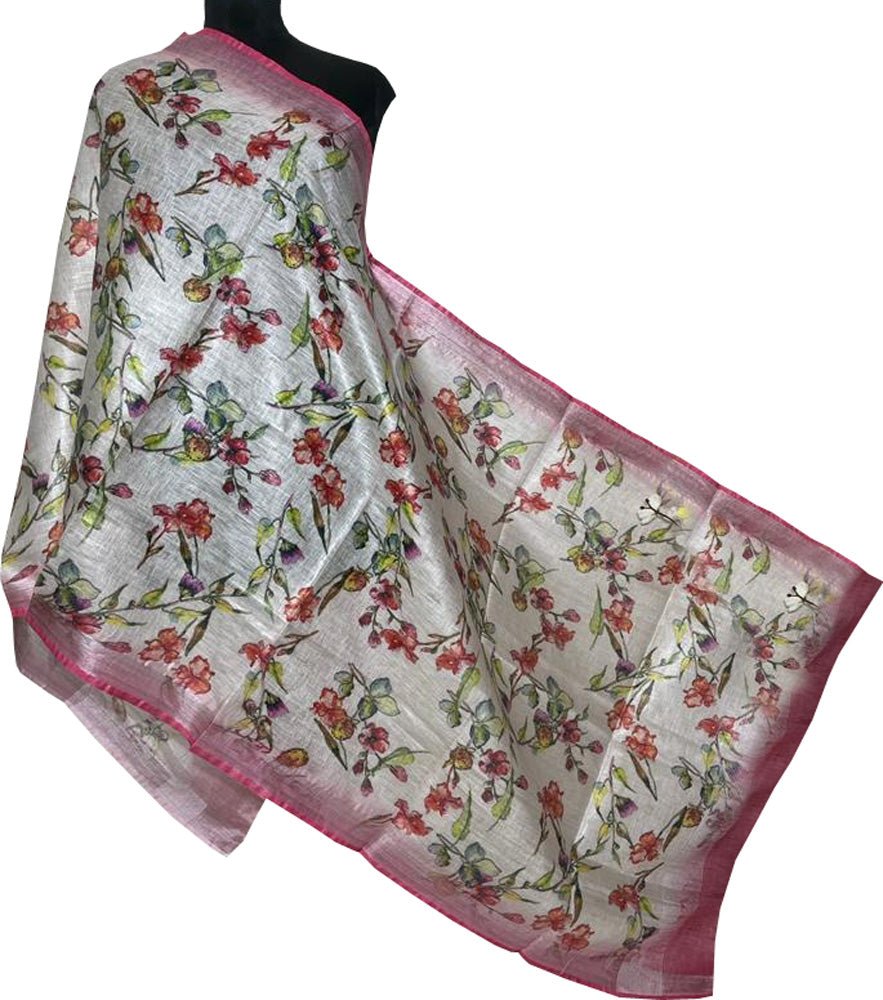 Pastel Digital Printed Linen Floral Design Dupatta - Luxurion World