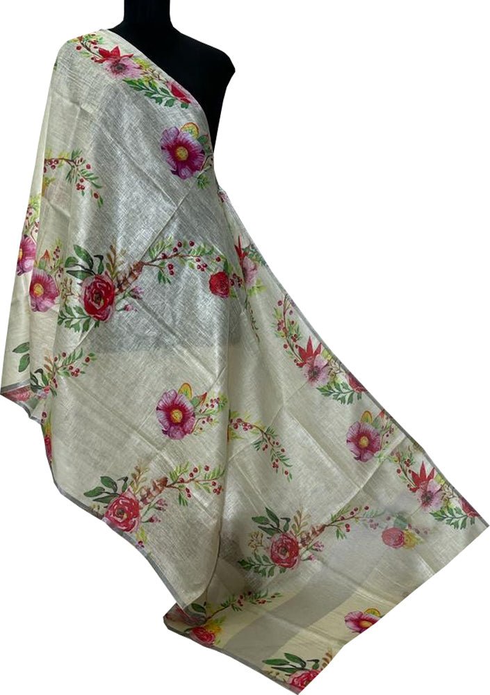 Pastel Digital Printed Linen Floral Design Dupatta - Luxurion World