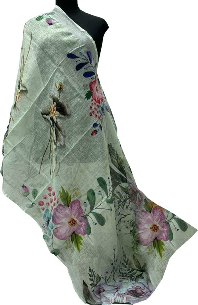 Pastel Digital Printed Linen Floral Design Dupatta - Luxurion World