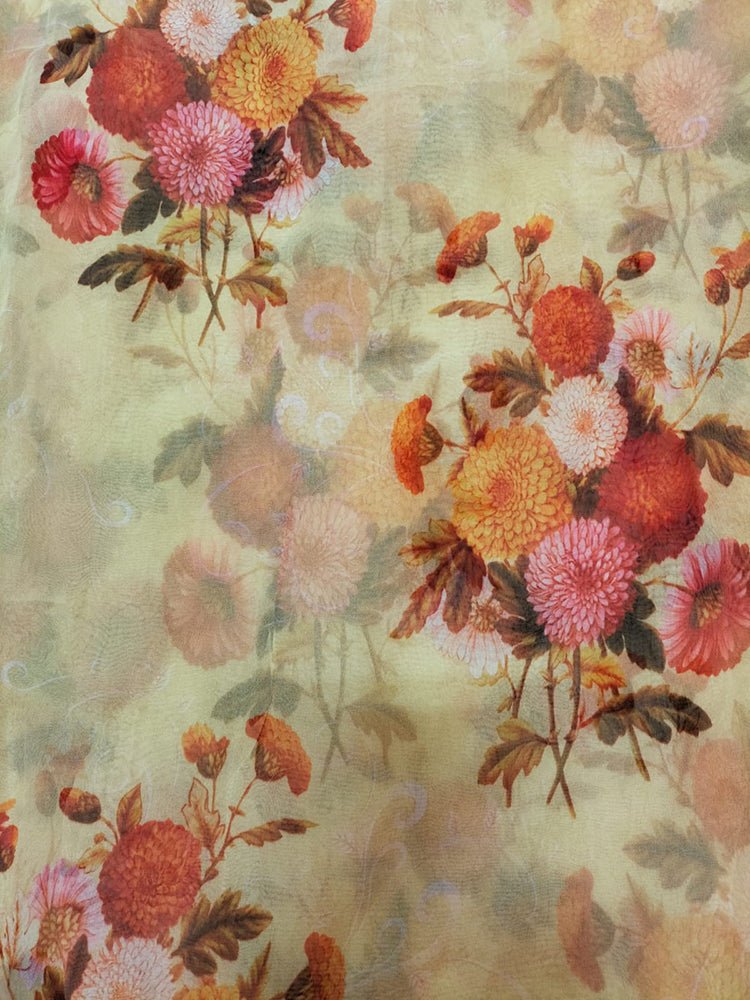 Pastel Digital Printed Organza Silk Fabric (1 mtr) - Luxurion World