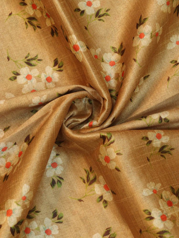 Pastel Digital Printed Tussar Silk Floral Design Fabric ( 1 Mtr ) - Luxurion World