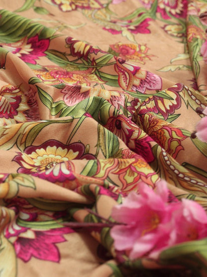 Pastel Digital Printed Velvet Floral Design Fabric ( 1 Mtr ) - Luxurion World