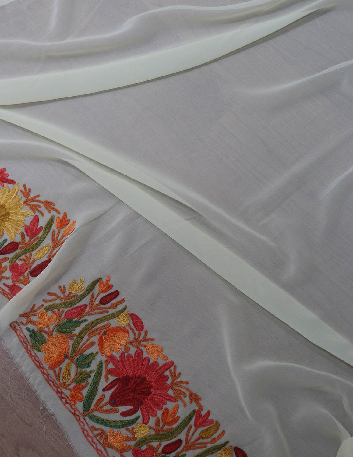 Pastel Embroidered Kashmiri Aari Work Georgette Saree - Luxurion World