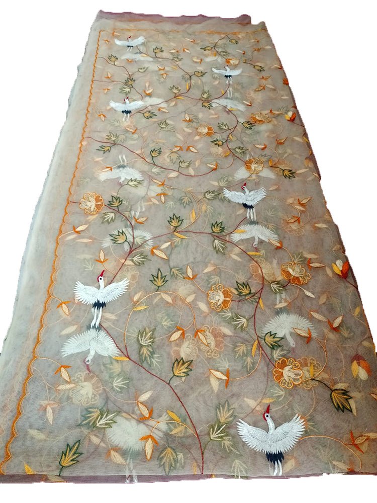 Pastel Embroidered Parsi Convent Work Net Dupatta - Luxurion World